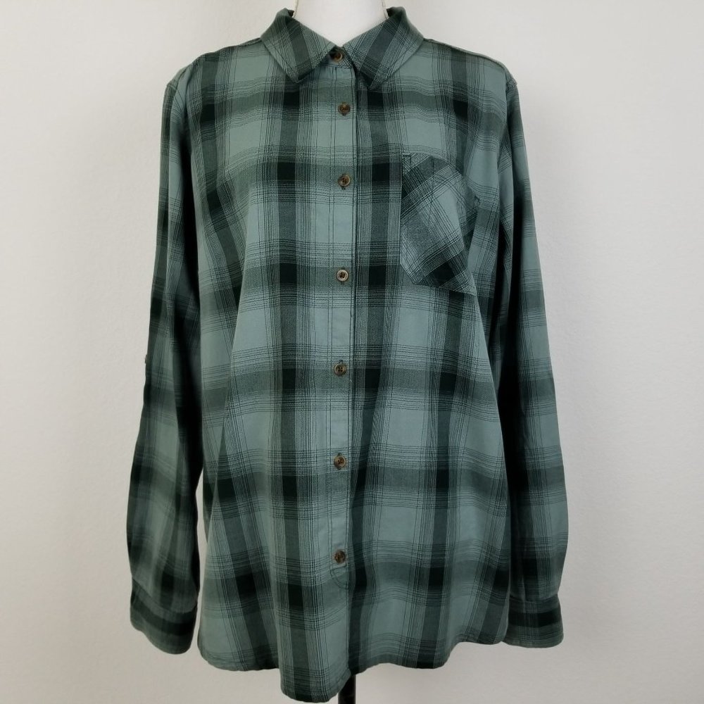 Carhartt Womens Green Plaid Dodson Long Sleeve Button Front Cotton Sz XL